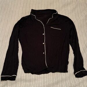 Black Long Sleeve Button Down Pajama Shirt